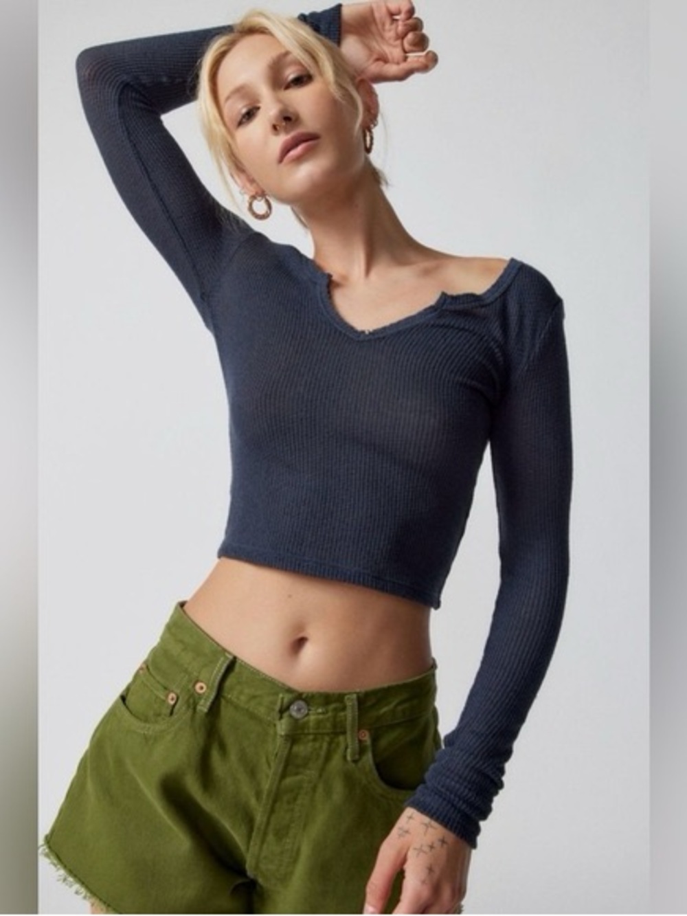 Out From Under Lias notch-neck top in Navy